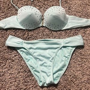 Victoria’s Secret Mint Rhinestone Embellished Bikini